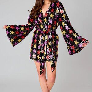 BUDDY LOVE Multicolor "Star" Sequin Kimono Fortune Teller Dress  NWT